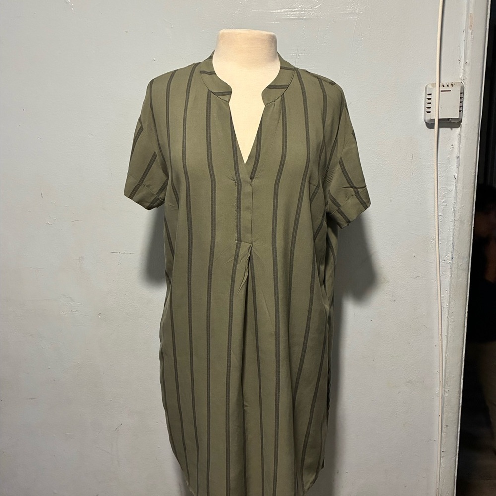H&M Olive and Gray Striped Top